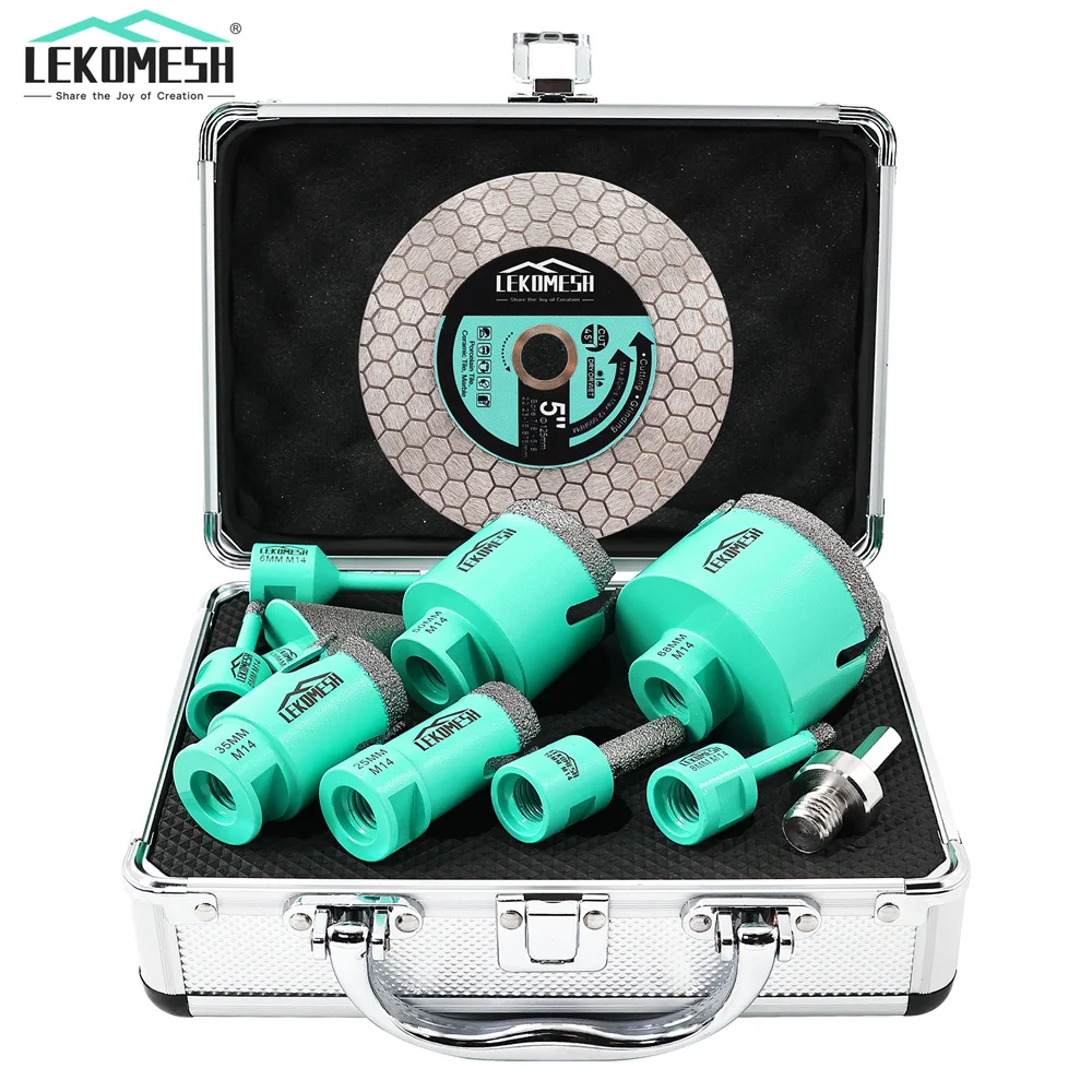 LEKOMESH 11Pcs Diamond Drill Core Bit Sets Dia6-68mm Tile Hole Saw Opener+ 50mm Chamfer Bit+Dia125mm Cutting Blade M14 Tool Kit view 3