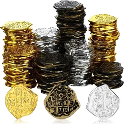 30/60/90/120pcs Pirate Gold Silver Bronze Coins Plastic Doubloon Bulk Kids Fake Play Cosplay Party Treasure Chest Games Tokens