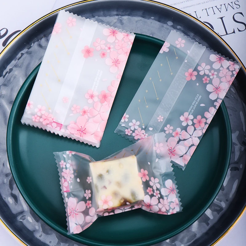 100Pcs/pack Cookie Pouches Snowflake Crisp Packaging Bag Handmade Plastic Nougat Candy Packing Bags Transparent Sealing Bag