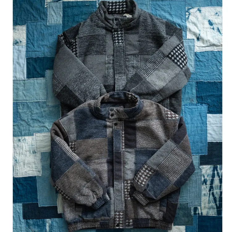 Retro Patchwork Style Stand Up Collar Cotton Jacket Men's Thick Loose Cotton Coat Winter New Japanese Men's Clothing