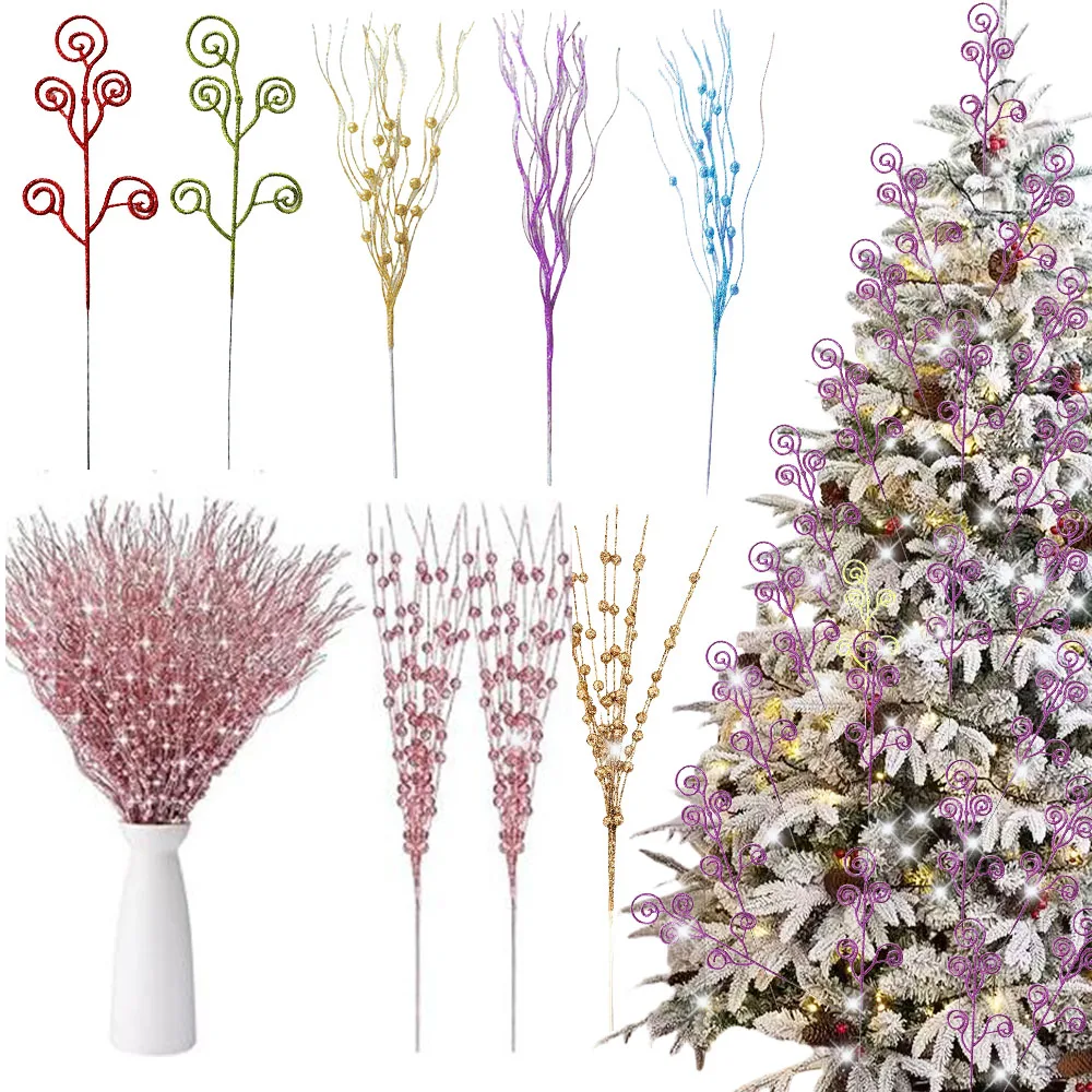 

Christmas Tree Decoration Artificial Glitter Berry Stem Ornaments Branches Berry Stick Decoration Bead Sticks Glitter Branches