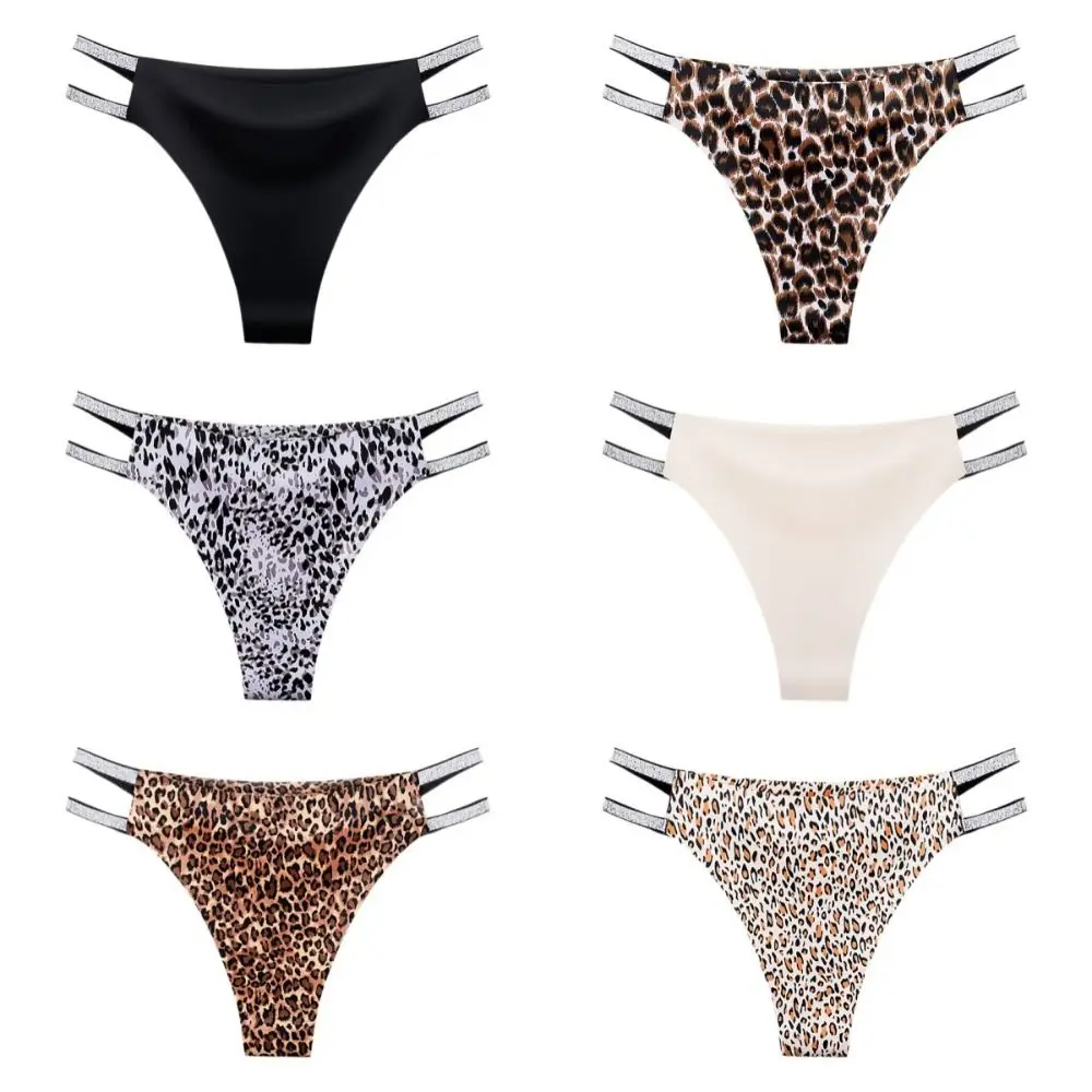 Bragas dulces de cintura baja de seda helada, bragas de algodón con entrepierna para mujer, ropa interior sin rastro, Tanga con estampado de leopardo, ropa interior