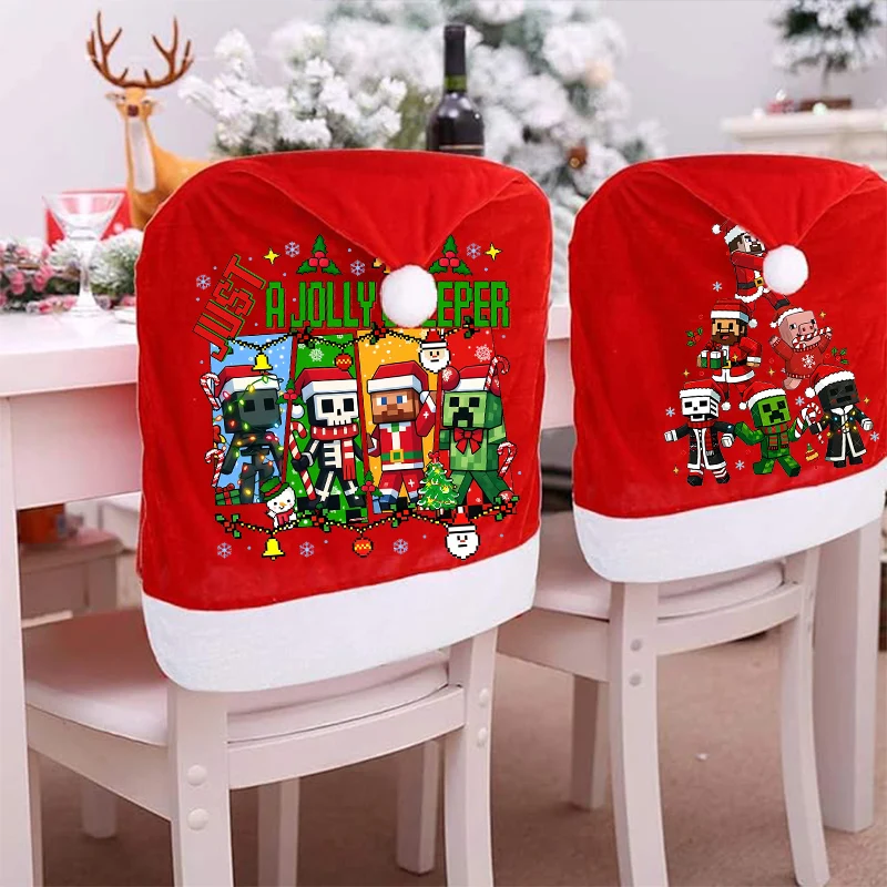 لعبة موضوع عيد الميلاد غطاء كرسي Minecrafted عيد الميلاد المورد ديكور المنزل جو احتفالي عيد الميلاد حفلة مطعم فستان #1