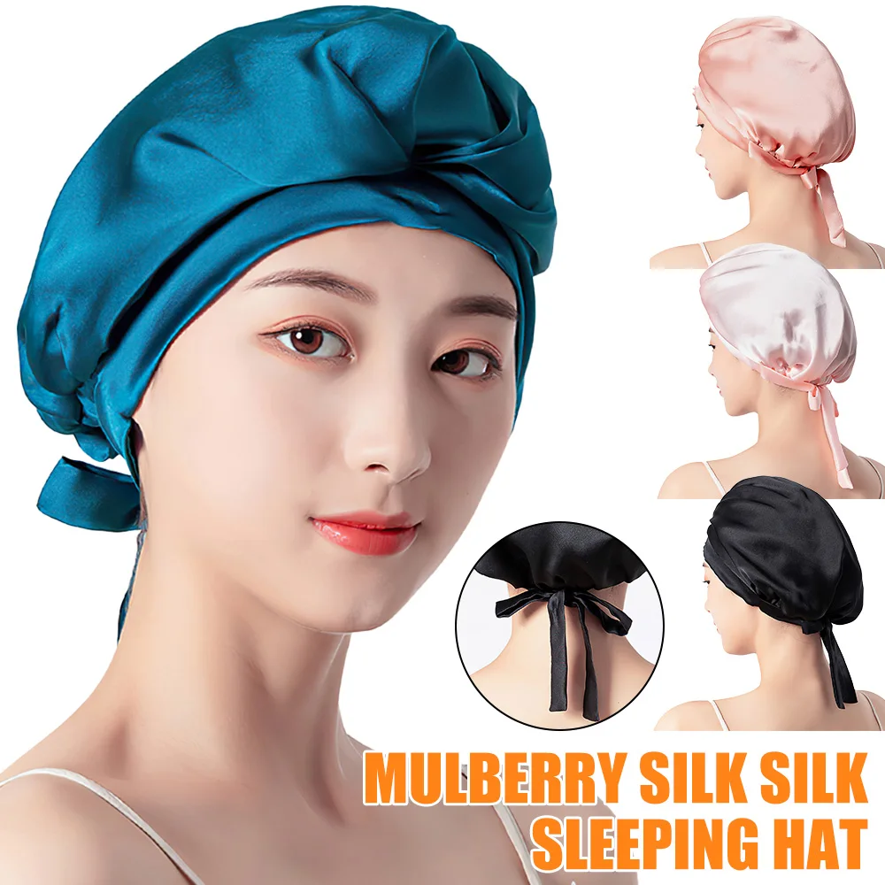 Women Satin Sleeping Cap Solid Color Hair Wrap Bonnet Night Sleep Cap Femme Hair Cover Bonnets Shower Caps