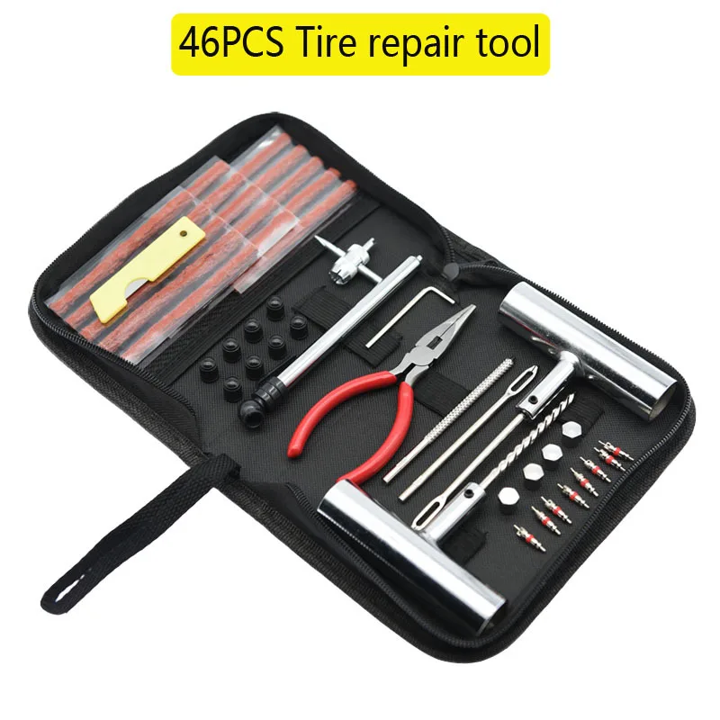 46 pcs Auto Tire Repair Tool Studding Tool Set Bike Tire Repair Puncture Plug Garage Tire First Aid Tool