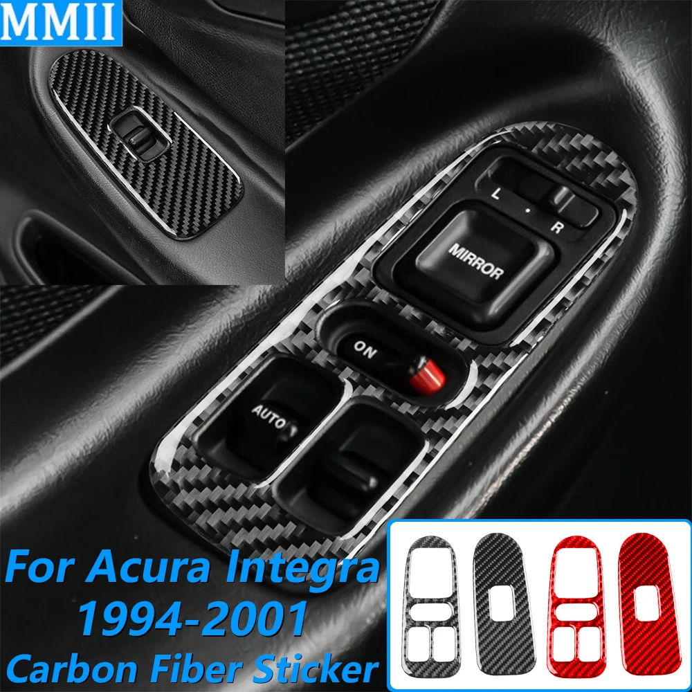 For Acura Integra 1994-2001 Carbon Fiber Window Lift Switch Button Control Panel Trim Cover Car Accessories Decoration Sticker