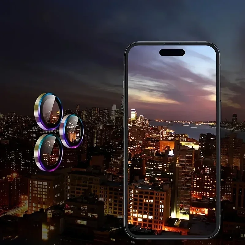 iPhone 15 Pro Max、14 Plus、13、12 Pro Max用 カラーカメラレンズプロテクター 1セット 強化ガラス製保護フィルム 多色