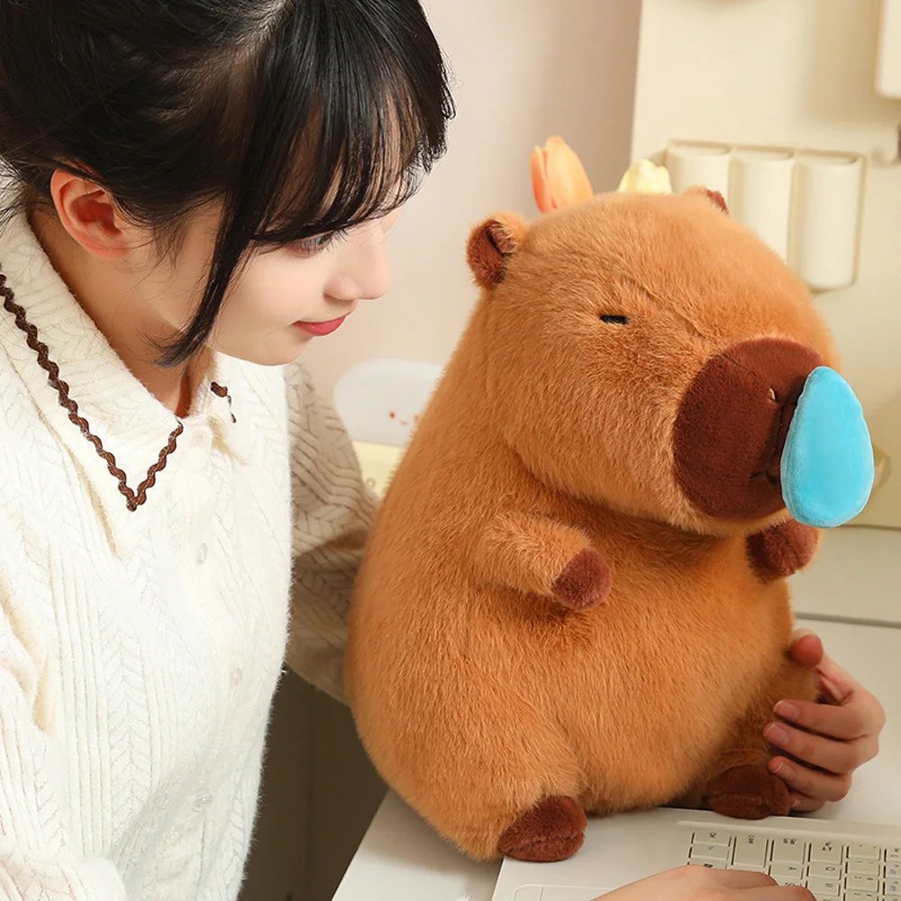 Cute Snotty Capybara Plush Toys Stuffed Fluffy Capibara with Stretchable Nasal Mucus Birthday Gifts for Girls Room Home Decor