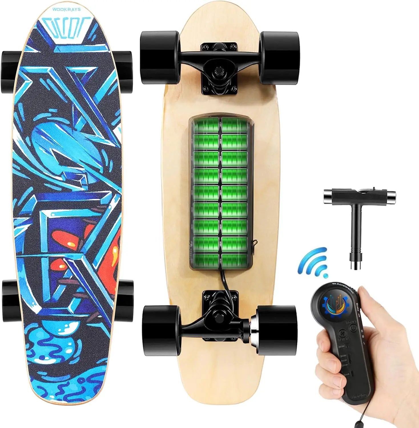 Electric Skateboard with Remote, 350W Electric Longboard for Kids Adults, 12.4MPH Top Speed, 8 Miles Range, 7 Layers Maple, 3 Sp