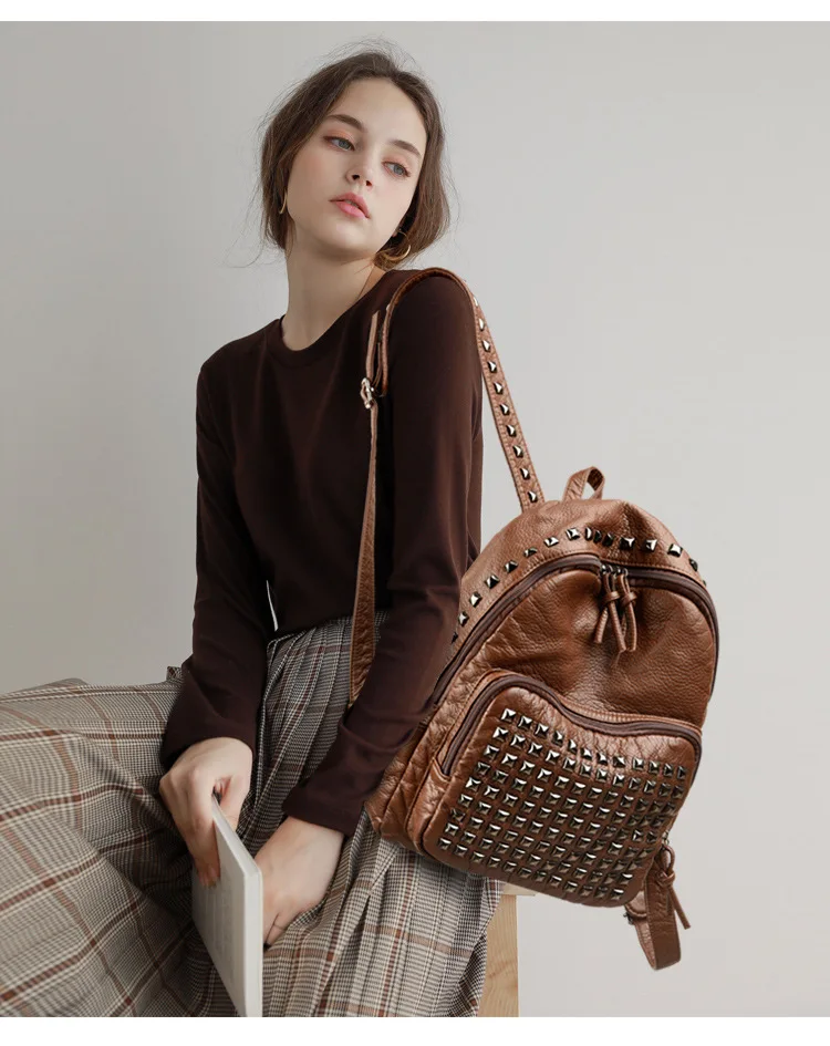 SHELKSBAG الشرير القوطية بولي Leather الجلود المسامير سعة كبيرة حقيبة الظهر السوداء المرأة أنيقة حقيبة السفر العصرية فتاة حقيبة مدرسية فاخرة #6