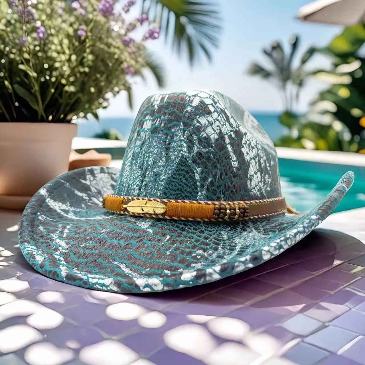 HongLuan – chapeau de Costume à paillettes pour adultes et chapeaux de Cowboy, strass pour femmes, accessoires de Cosplay de Cowboy et casquette de Cowgirl