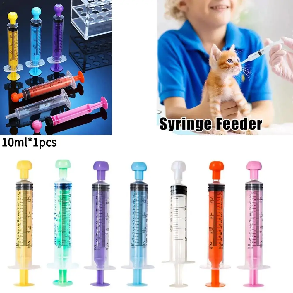 1Pcs 10ml Color Pet Animals Feeding Syringe Feeder Syringe Rubber Stopper Disposable Pump Measuring with Scale plastic cap ﻿