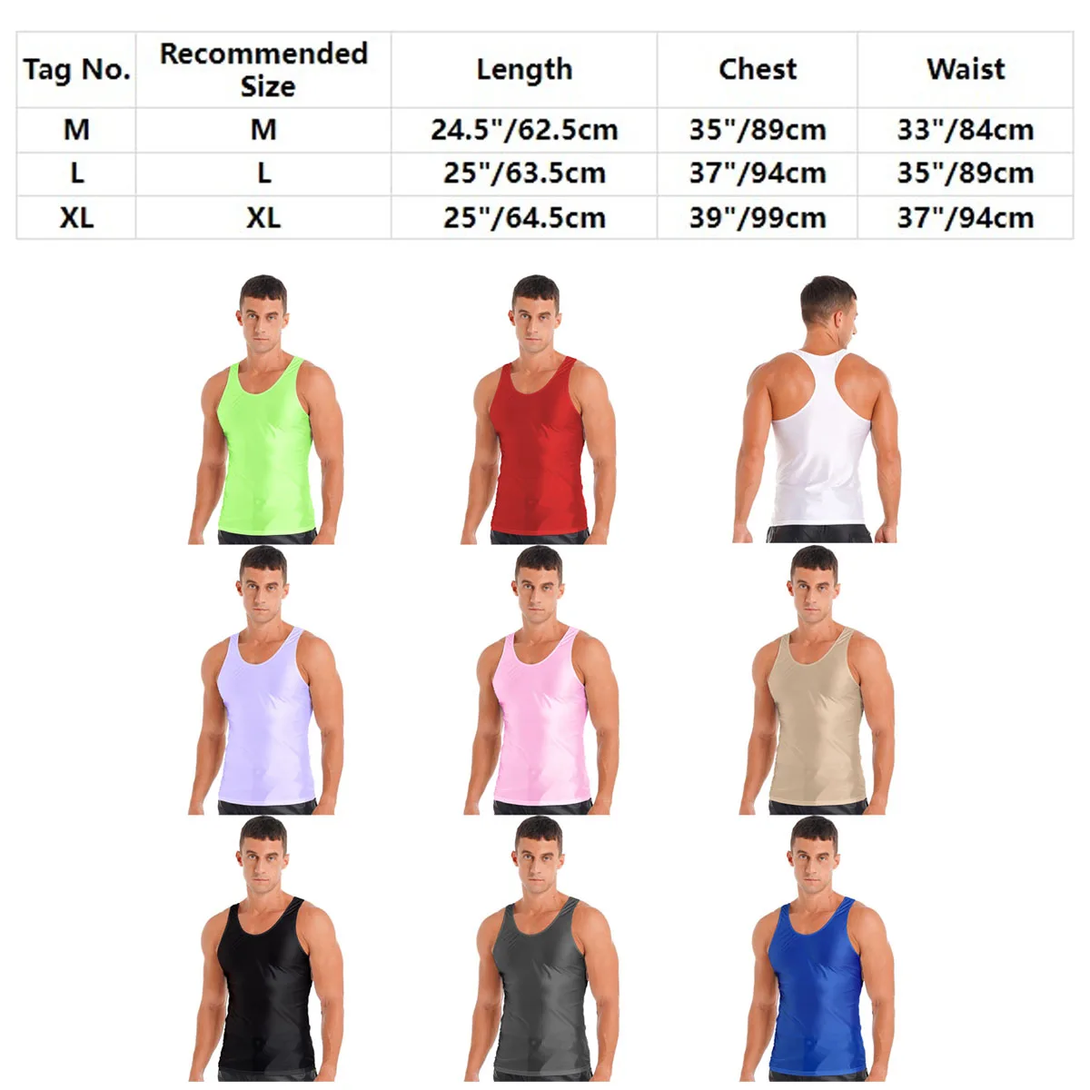 Mens Glossy Sleeveless Tank Tops Satin Shiny Slim Fit Crop Top Vest T-Shirts Fitness Yoga Workout Dance Tops Swimwear Clubwear