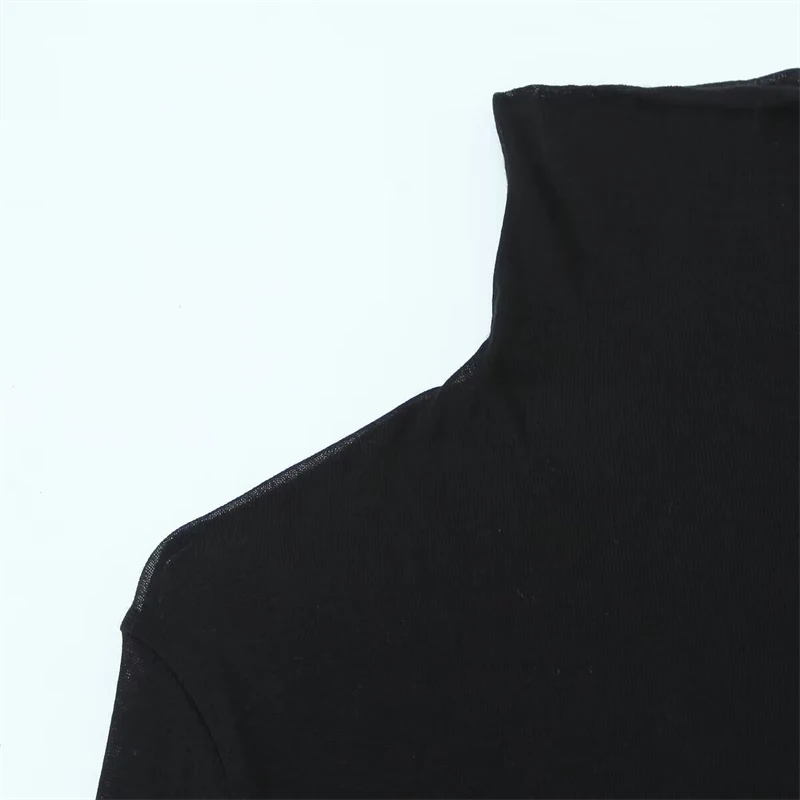 T-shirts à manches longues et col montant pour femmes – T-shirts basiques coupe ajustée en marron, violet, noir pour un usage quotidien et en couches