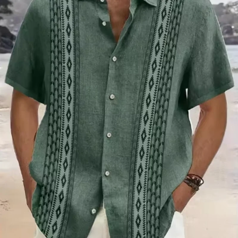 Hawaiianisches Strandhemd für Herren, nationaler Stil, 3D-Druck, Retro-Kurzarmhemd, lässige Mode für Herren
