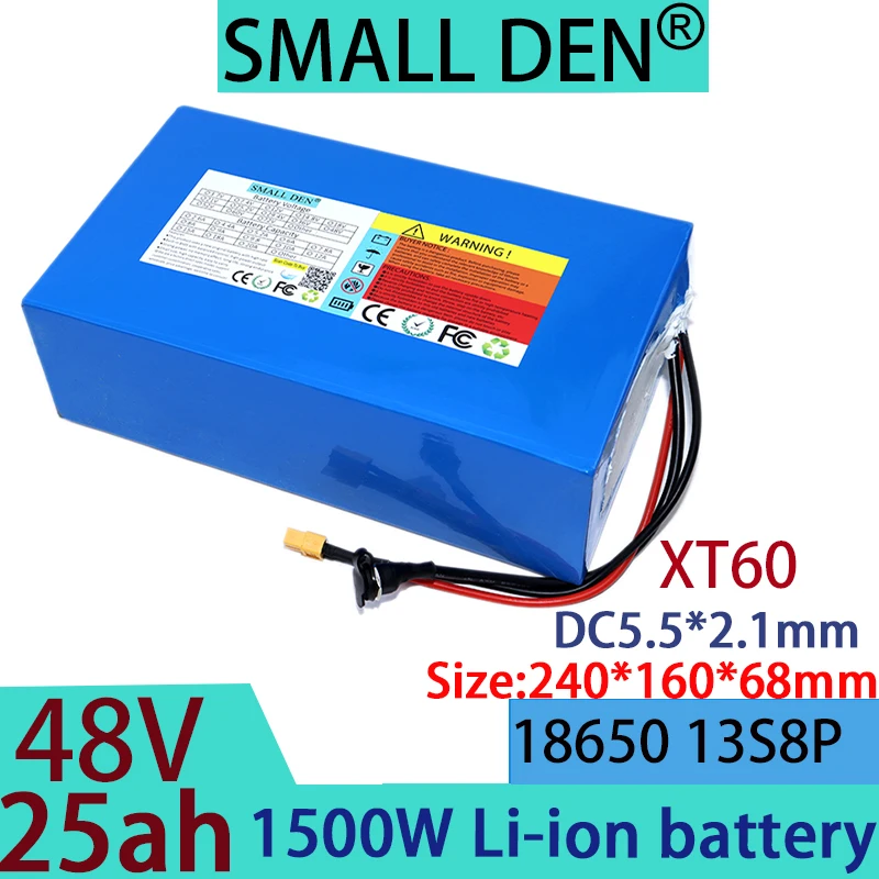 New 48V 25aH lithium-ion battery pack 18650 13S7P, suitable for 1500W motors, with built-in BMS rechargeable battery, tax-free