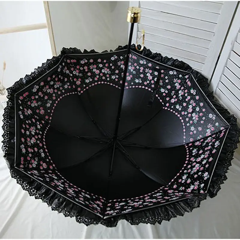 Fashion Lace Women Travel Anti UV Sun Parasol Three Folding Wind Resistance Princess Wedding Umbrella Vintage Lolita Sunshades