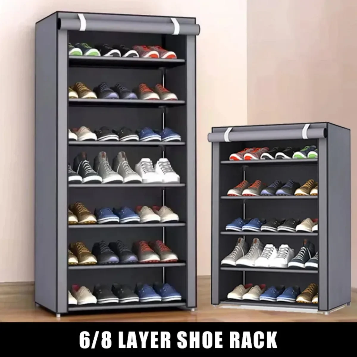 6/8 Layers Shoes Organizer Simple Nonwoven Dustproof Shoes Storage Rack Living Room Hallway Space-saving Organizer Home Storage