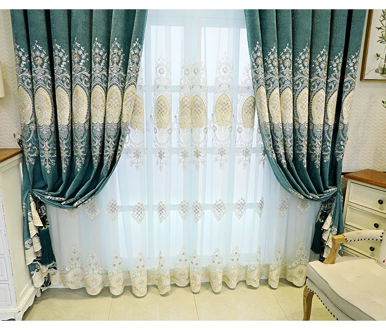 Graue Chenille-gestickte Vorhänge im europäischen Stil für Wohnzimmer, Schlafzimmer, Esszimmer, luxuriöse Villa, Fenstervorhänge, Schattierung, individuelle Größe – Detail 15