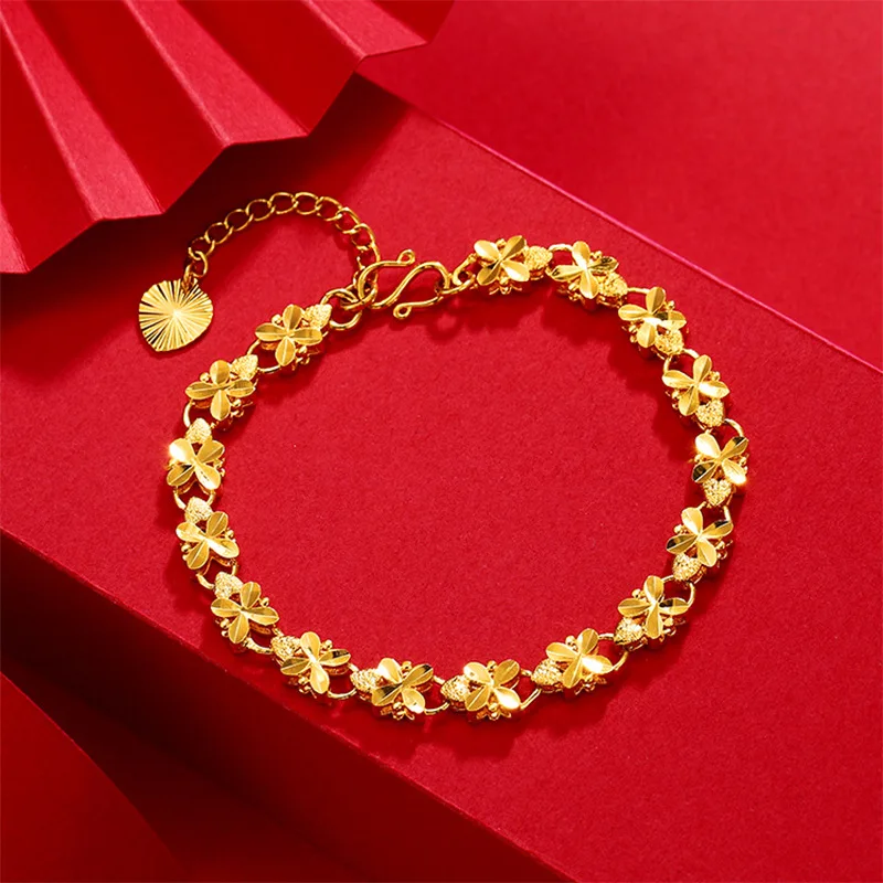 2024 Fashion Lucky 24K Gold Color Bracelet 6mm  Gold Bracelet, Suitable for Women\'s Jewelry Gifts