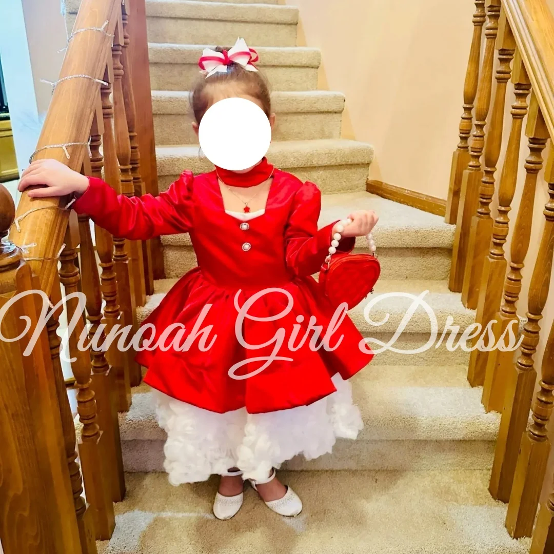 

Red Flower Girl Dress for Wedding Floral Knee Length Lovely Baby Kids Birthday Party First Communion Party Gowns Customized