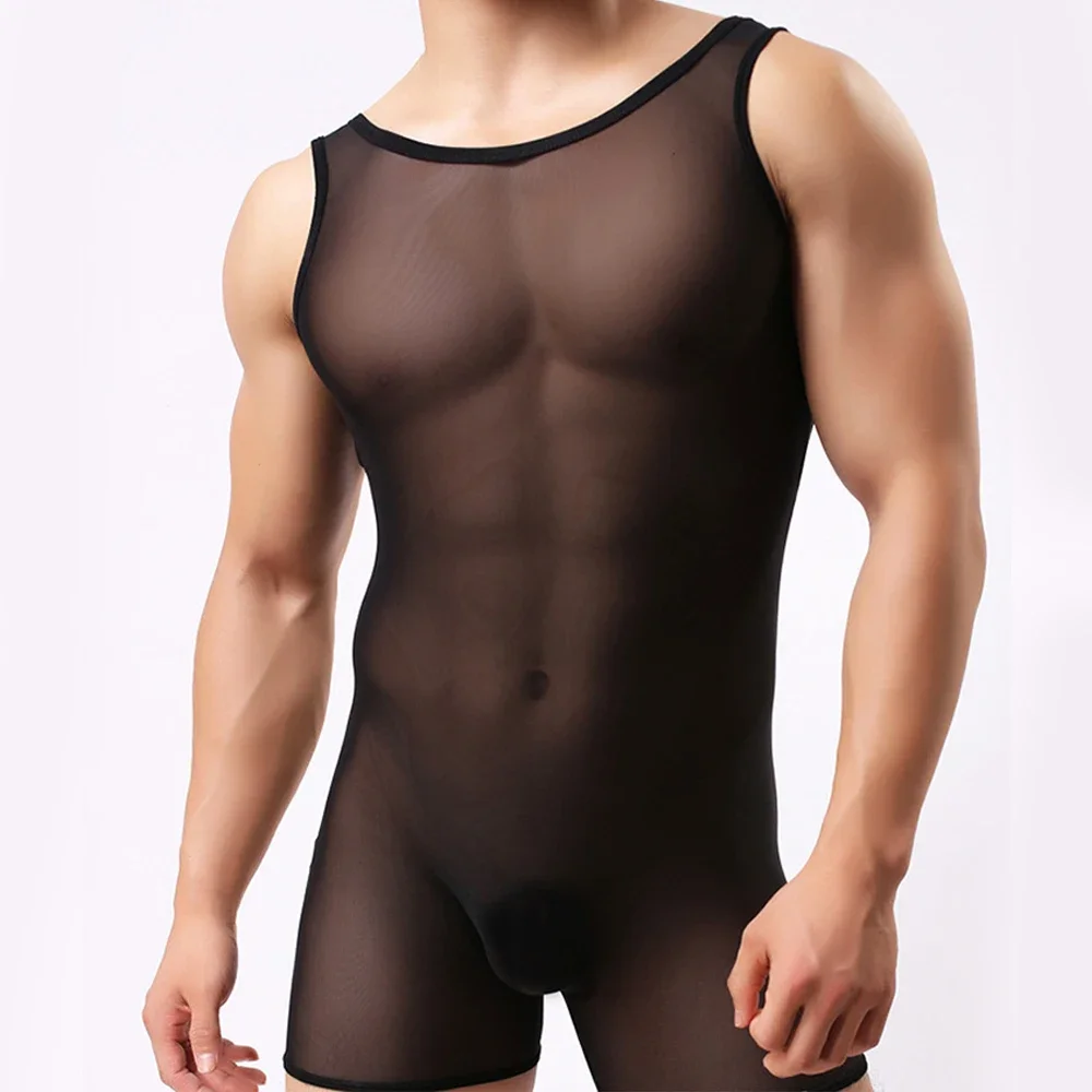 Men Shapewear High Elastic Sheer Fabric Transparent Ultra-thin Breathable High Elastic Soft T-Shirt Mesh Good Breathability Gays