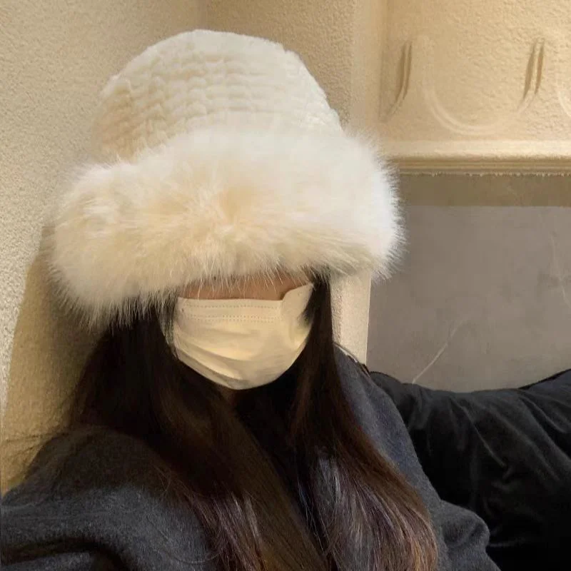 Bucket Hats For Women Winter Outdoor Windproof Plush Fisherman Caps Ear Protection Double Thickened Padded Bucket Hats image 3