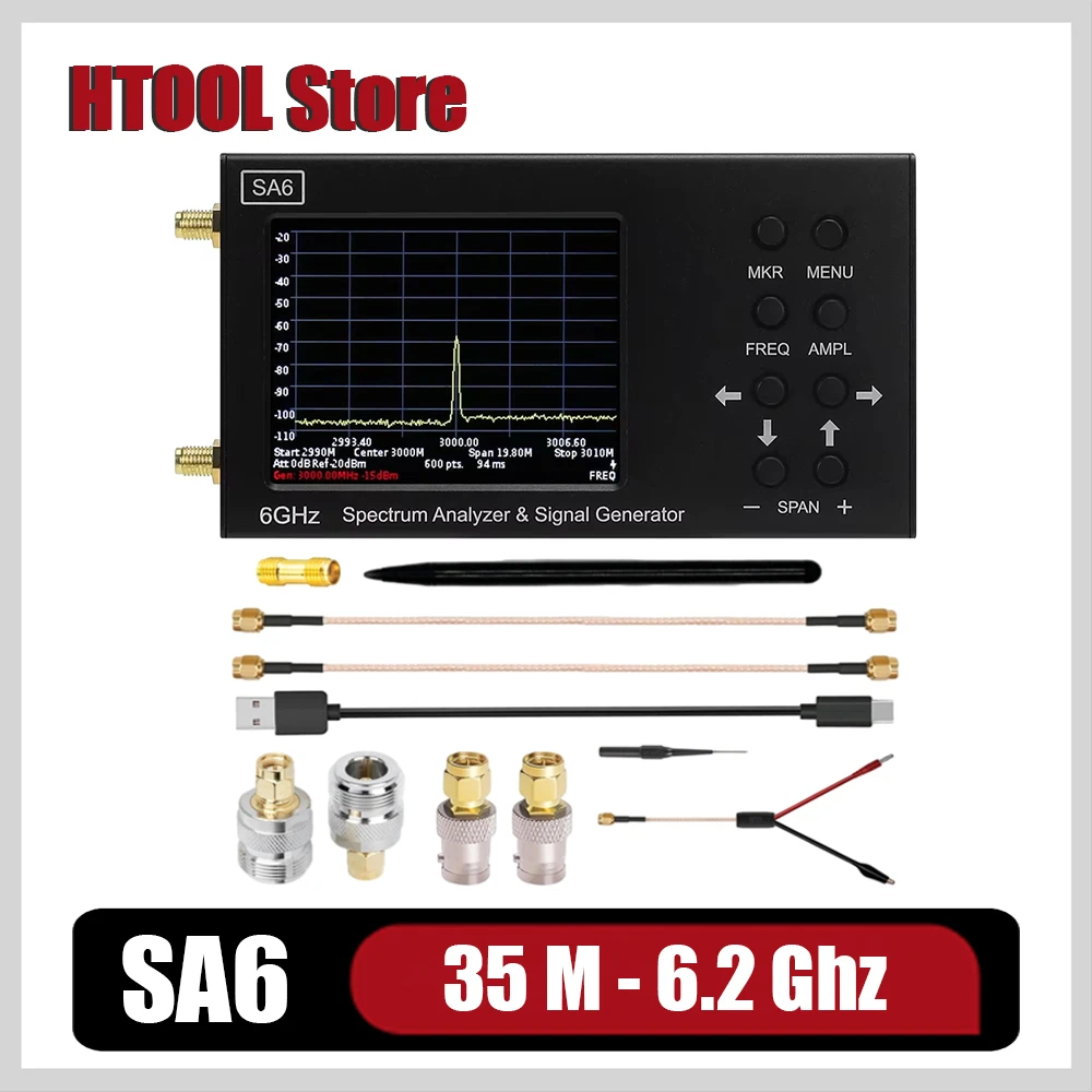 

HTOOL SA6 Set Анализатор спектра 6 ГГц 35-6200 МГц Генератор сигналов Обеспечьте программное обеспечение для ПК Измерение радиосигнала Компас направления