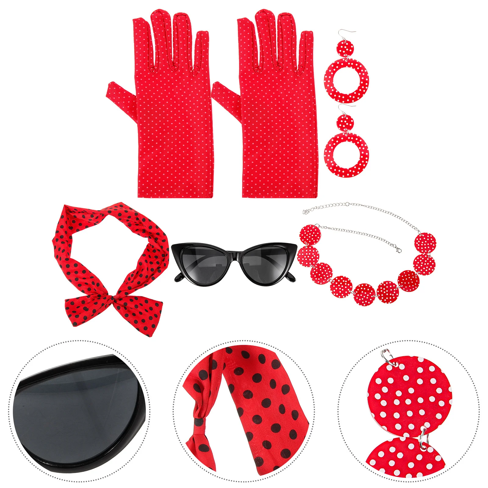 1세트 50년대 액세서리 여성 의상 세트 목걸이 귀걸이 안경 머리 장식 레트로 빈티지 스타일 파티 할로윈 50년대 액세서리
