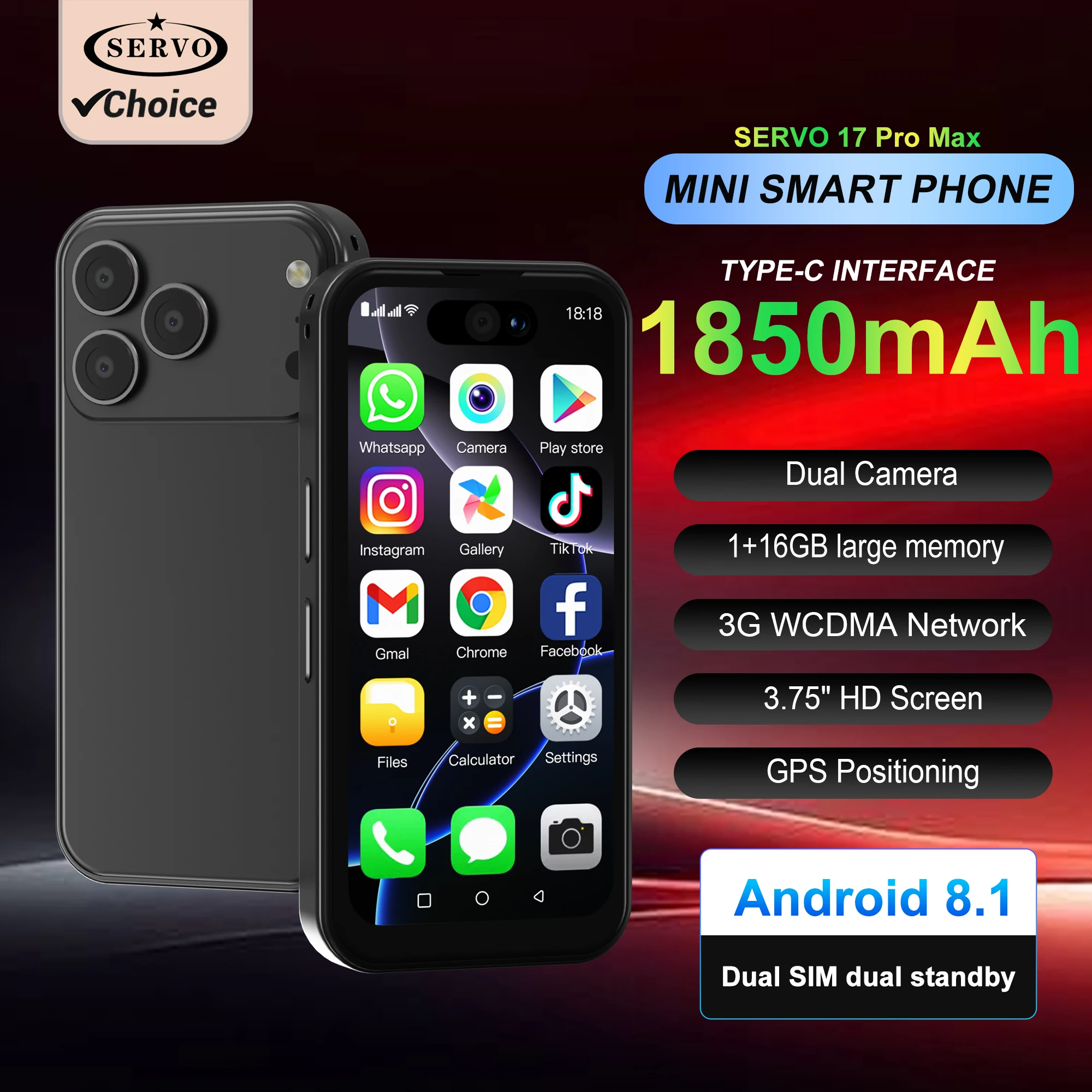 2025 New SERVO 17PRO MAX 3G Android Small Smartphone 16GB Dual SIM Face Unlock Play Store WhatsAPP Mini Smart Phones 3.75