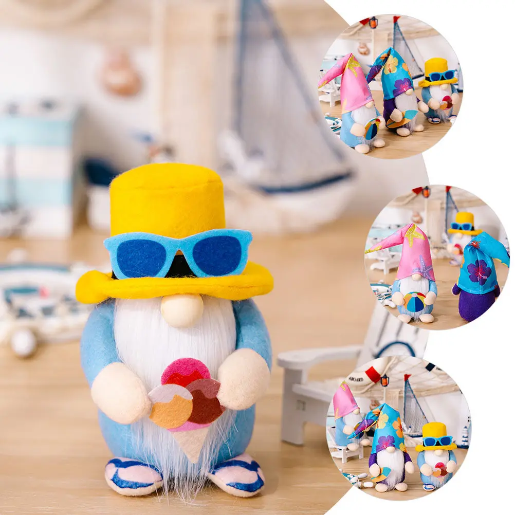

3Pcs Summer Beach Gnome Elf Dwarf Desktop Decoration Gift Set Coastal Nautical Party Ornament Home Festival Accents