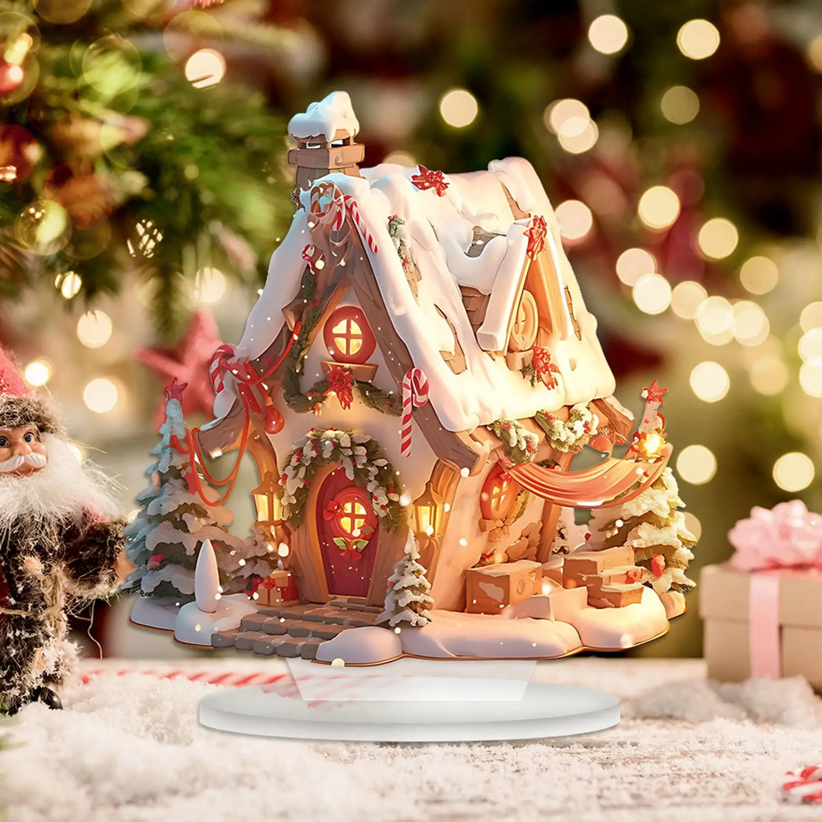 

2D акриловый снежный деревенский дом со светом, декор для рождественского стола, украшение для коттеджа, украшение для дома, 2025, товары для рождественской вечеринки Navidad