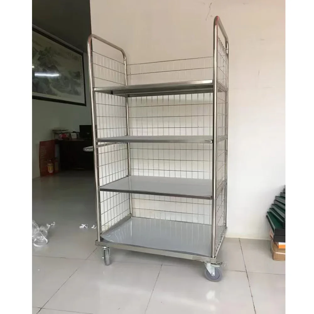 Customized Folding Logistics Cargo Storage Metal Mobile Warehouse Cages Trolley Stainless Steel 304 Metal Trolley Cart