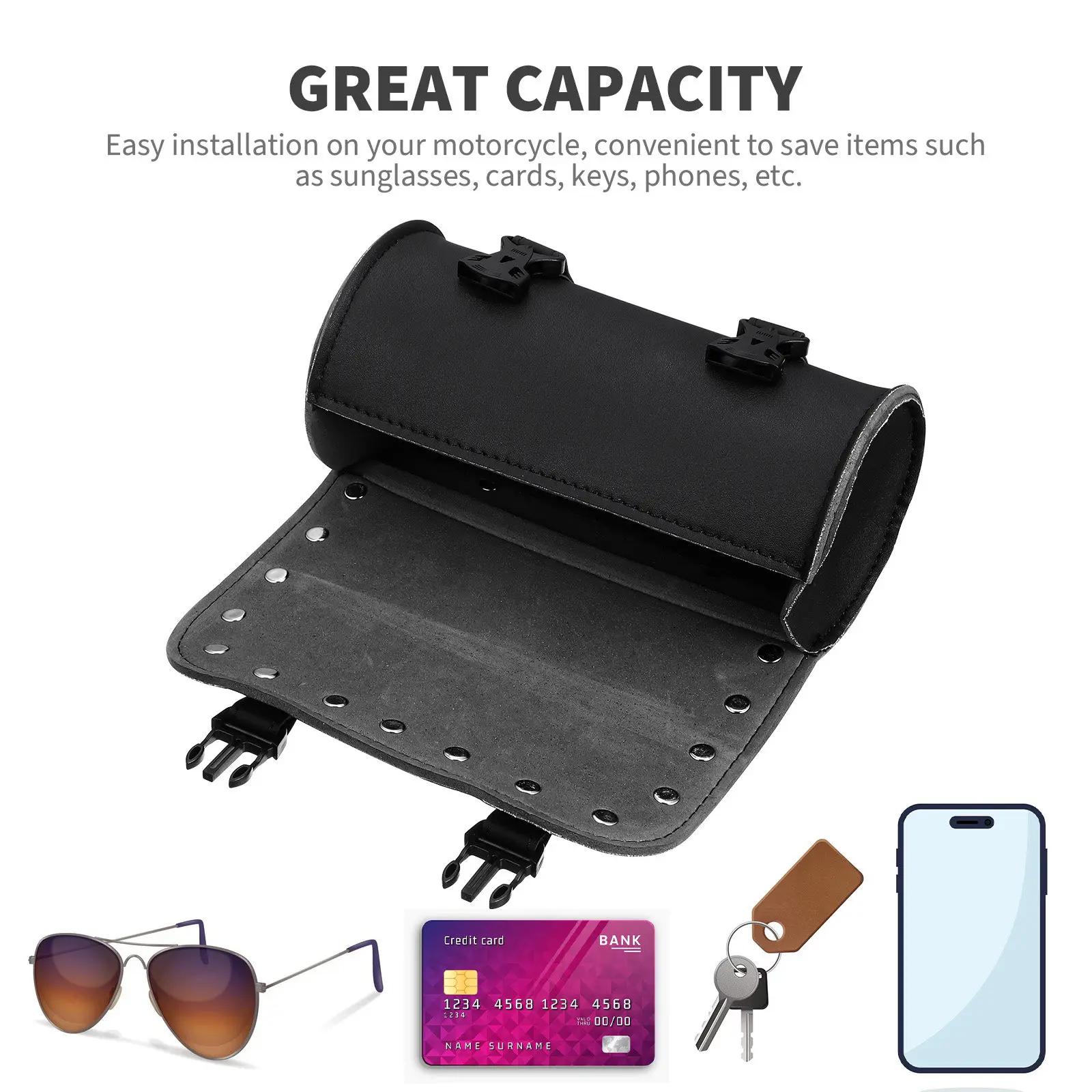 

Large Capacity Motorcycle Saddlebag Waterproof Synthetic Tool Bag for Bike Side Storage with Mounting Straps