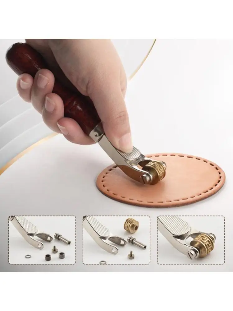 

652F Большое кожаное колесо для тиснения с ручкой из дерева, инструмент для изготовления ювелирных изделий