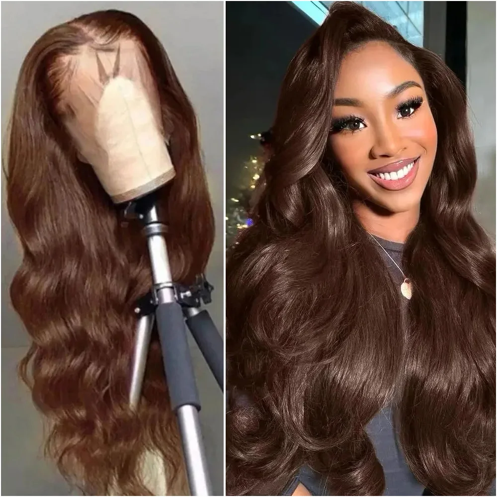 

200% # Шоколадно-коричневый парик с волнистыми волосами, 13x4 HD, с кружевной передней частью, бразильский, 13x6, с кружевной фронтальной частью, для женщин, 100% натуральные волосы, предварительно выщипанные