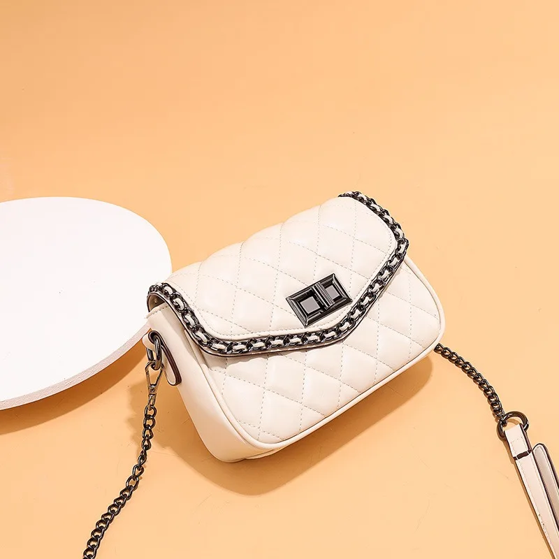 

New Versatile PU Bag Diamond Chain Bag Simple Fashion Niche Shoulder Messenger Bag Female Texture Crossbody Bags for Women