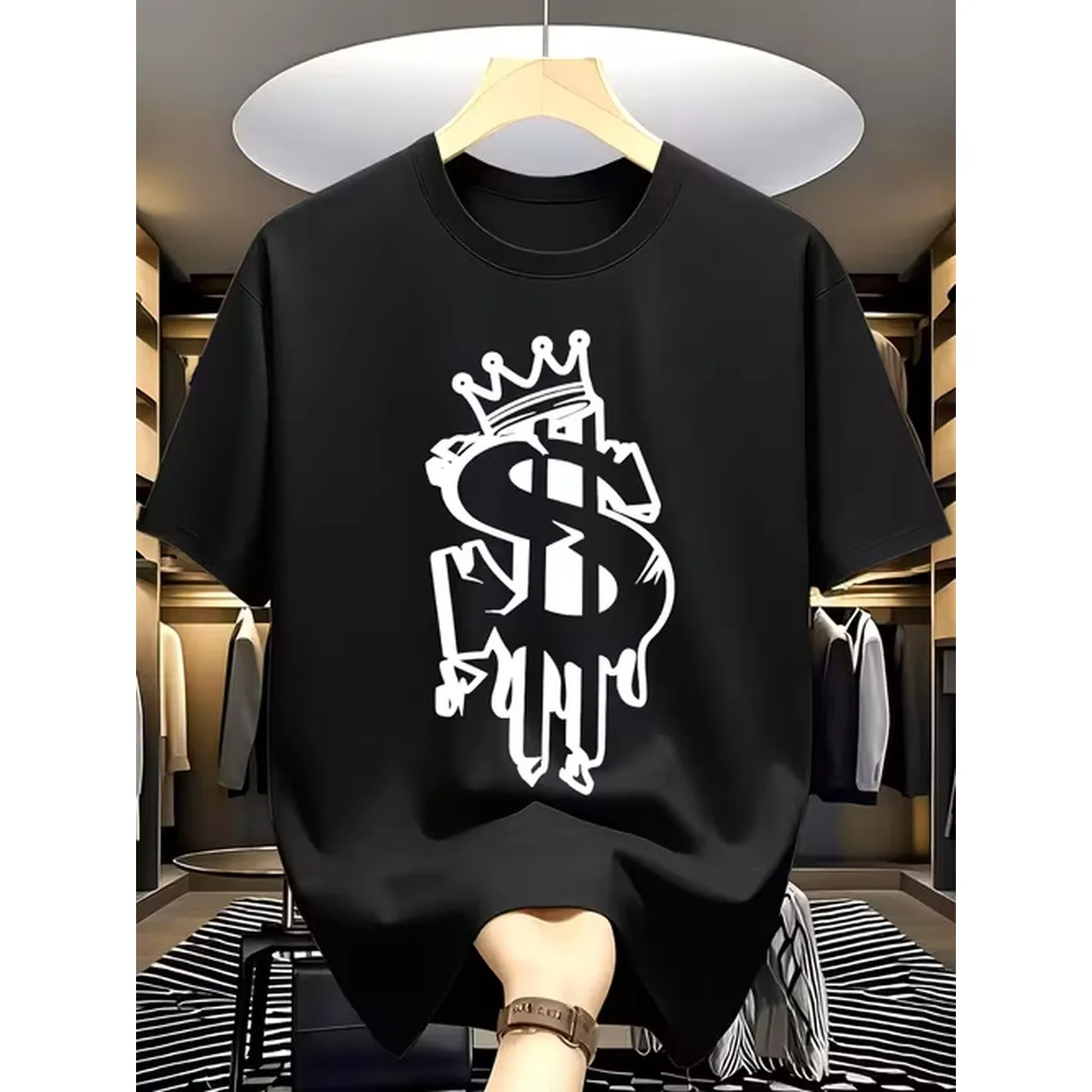 Mens Oversized Streetwear T Shirt In Black Featuring Sign And Hip Hop Urban Style With White And Prints
