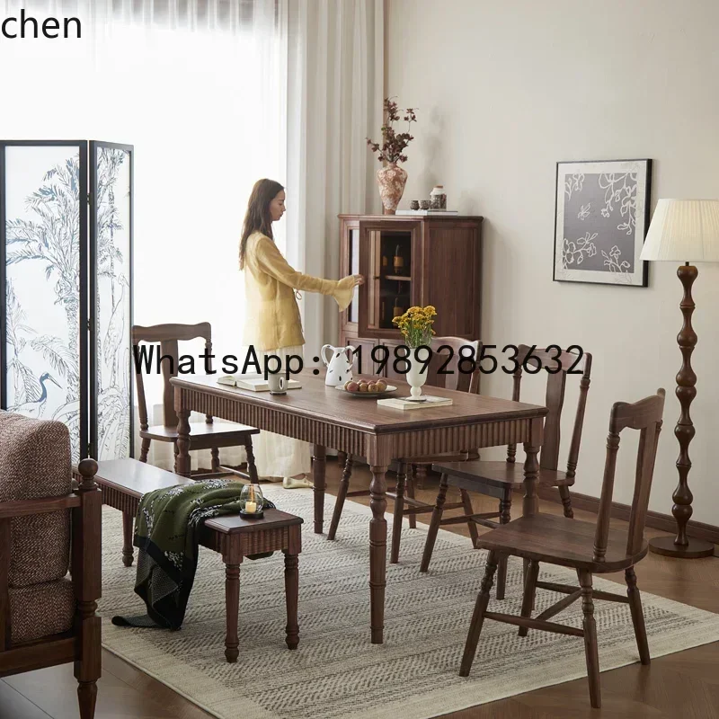LYY  Vintage Full Solid Wood Dining Table North American Black Walnut Rectangle Household Dining Table