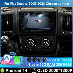 Android 14 Car Radio for Fiat Ducato 3 Peugeot Boxer Citroen Jumper 2006 - 2022 Multimedia Player Head Wireless Carplay 2Din