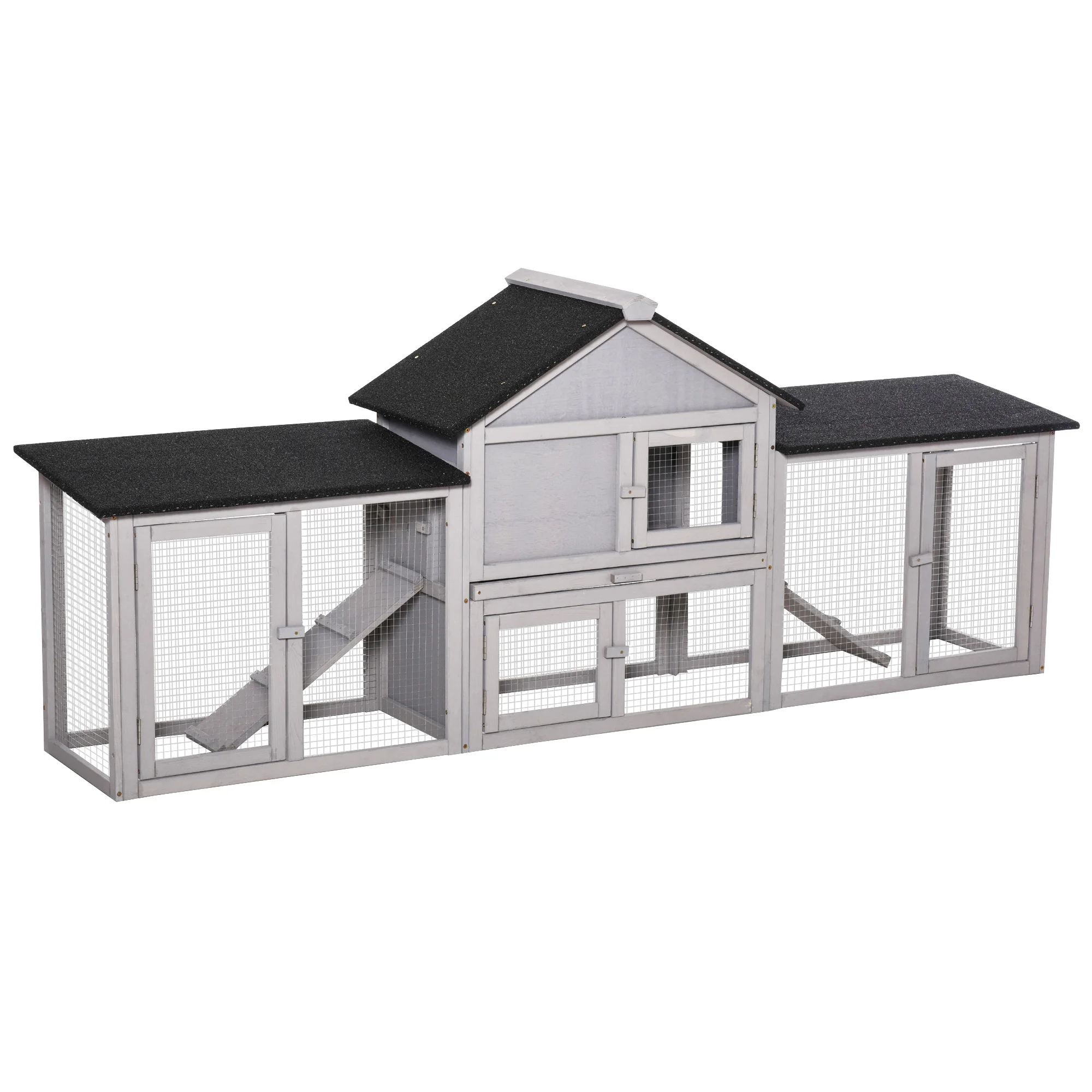 Pawhut Outdoor Hutch Voor 2-4 Konijnen Met Asfalt Dakblad