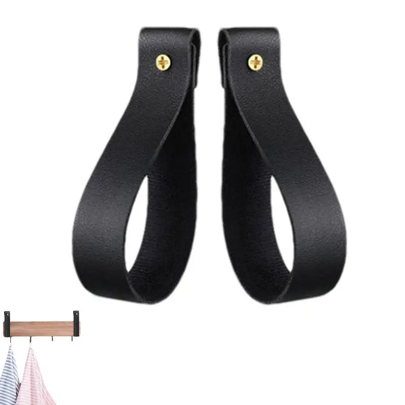 Leather Wall Hook Furniture Improvement PU Leather Strap Hanger Mounted Leather Strap Hangers For Bathroom Kitchen Bedroom Towel