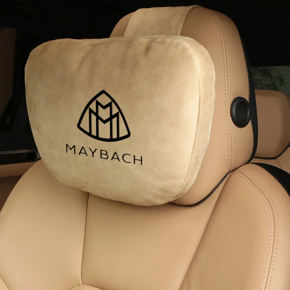 Embroidered Logo Car Neck Pillow High-end Soft Suede Head Support Rest Cushion Suitable For Maybach S-class Design Car Interior