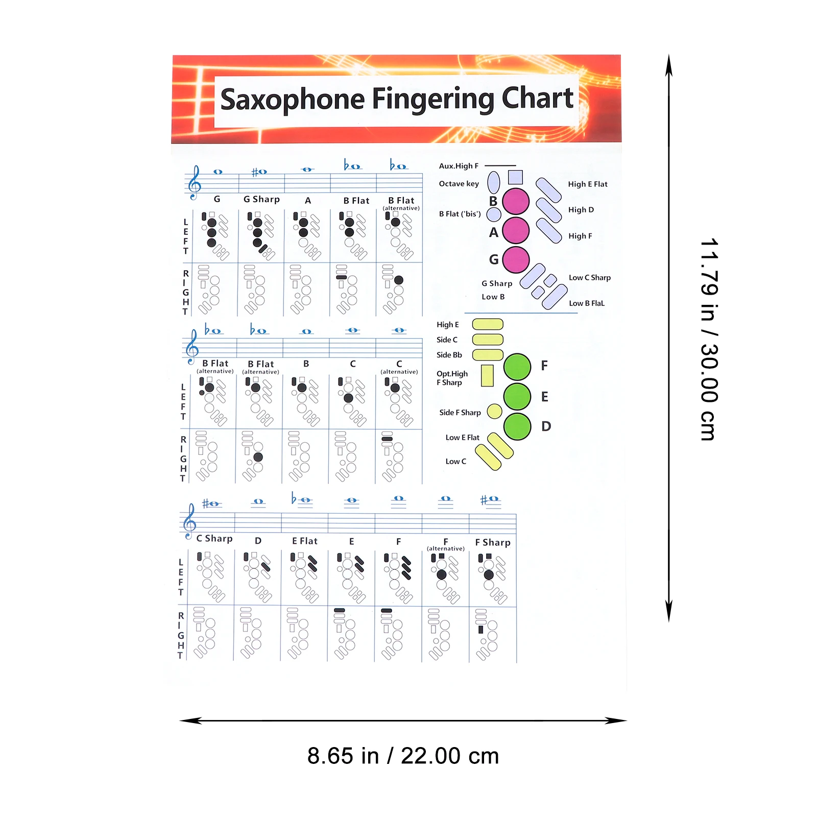 

2pcs Saxophone Chord Chart Coated Paper Music Posters for Novice Beginner Learning Guide Practice Diagrams Durable Easy