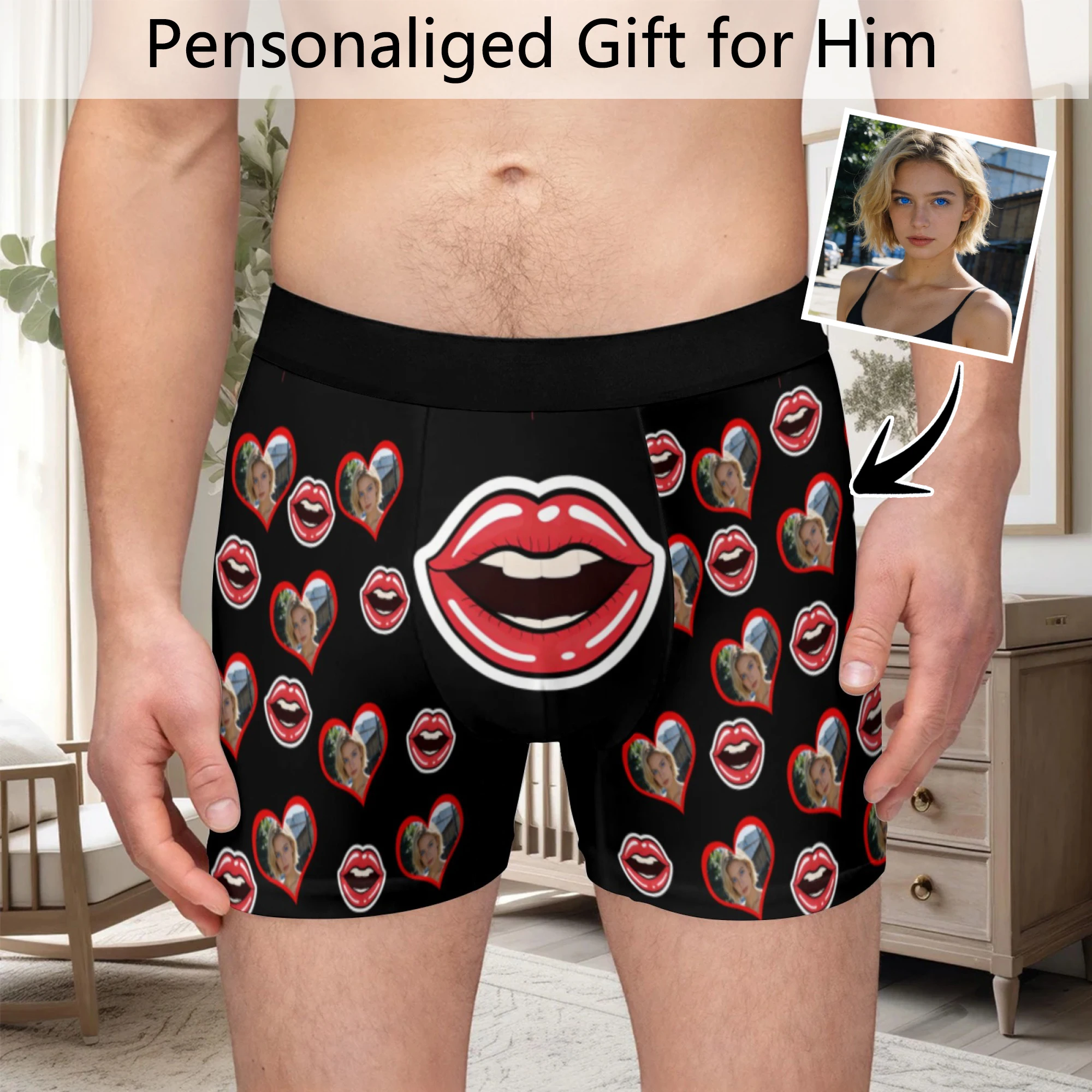 Benutzerdefinierte personalisierte Gesicht Foto Herren lange Unterwäsche Valentinstag Geschenk Boxershorts Höschen atmungsaktive Unterhose für Herren