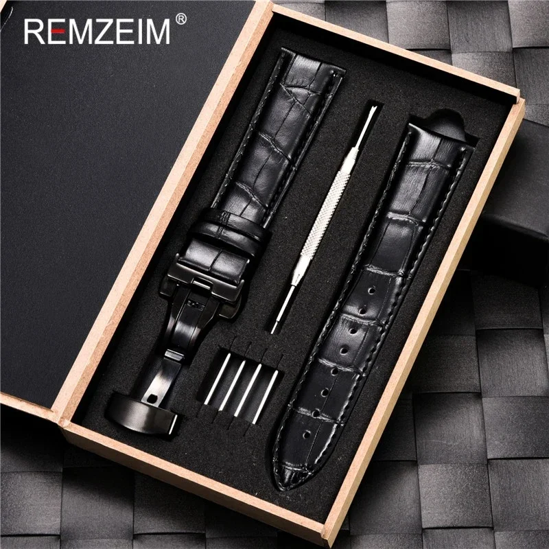 Leder-Uhrenarmband, 18 mm, 19 mm, 20 mm, 21 mm, 22 mm, 24 mm, Lederarmband, Edelstahl-Schmetterlingsverschluss, Bänder mit Box – Detail 9