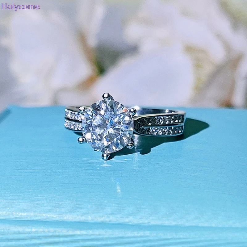 S925 Sterling Silver Ring with Real 0.5-2ct Moissanite Lab Diamond Fine Jewelry Wedding Engagement Rings Party Gifts for Women