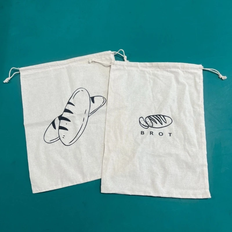 Versatile Storage Container Linen Drawstring Bag for Bread and Fruits