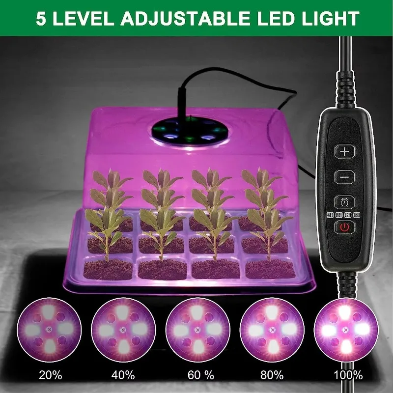 Seedling Pot,Seedling Germination,Seeder,LED Growth Light,Tray Box withTimer, AdjustableVentilation and Humidity