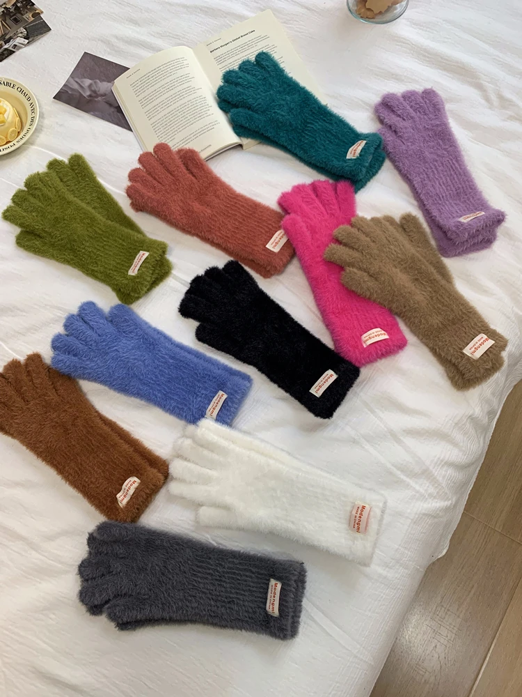 2026 Winter Long Plush Gloves Women's Touchscreen Compatible Fingerless Cycling Anti-Cold Gloves Korean Style Youth Size